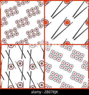 Sushi und Essstäbchen Vektor nahtlose Muster festgelegt. Hintergrundsammlung für Menü-Illustration in Restaurants Stock Vektor