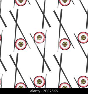 Sushi und Essstäbchen isoliert im weißen Hintergrund. Vector Seamless Pattern Illustration Stock Vektor