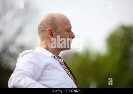 Polen, KRAKOW - 29. April 2019: Krzysztof Pieczynski polnischer Film- und Bühnendarsteller, Schriftsteller, Dichter, Sozialaktivist. Interview während der OFF-KAMERA 2019 Stockfoto