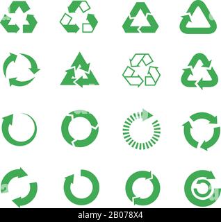 Recycling, Vektorsymbole für Rohmaterialien festgelegt. Öko-Zyklus-Natur-Illustration Stock Vektor