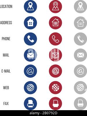 Vektorsymbole für Visitenkarten isoliert auf weißem Hintergrund. E-Mail- und Telefon-Veranschaulichung des Kommunikationselements Stock Vektor