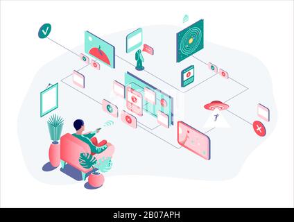 Person, die beim Ansehen eines Films eine Wahl getroffen hat Stock Vektor