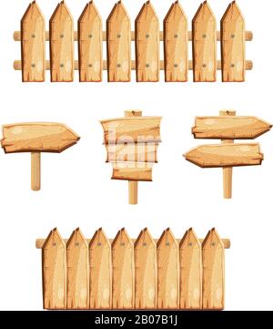 Holzgartenzäune und Holzschilder haben einen Stockvektor. Zaun aus Platten und Zeigerabbildung Stock Vektor