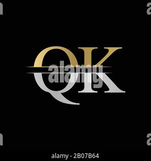 Anfangsbuchstaben des Monogramms QK Logo Design Vector Template. Silbernes und goldenes QK Letter Logo Design Stock Vektor