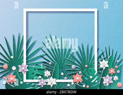 Viele tropische Blätter und Blumen Stock Vektor