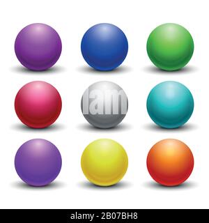 Farbige glänzende, glänzende 3D-Kugeln, Kugeln Vektor-Set. Farbige Kugelsymbole, dekorative Abbildung mit runden Abbildungen Stock Vektor
