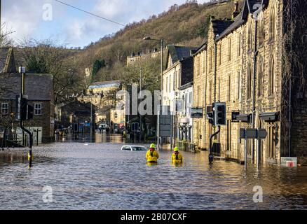 09/02/2020 Hebden Bridge - West Yorkshire - Hochwasser in der Stadt Stockfoto