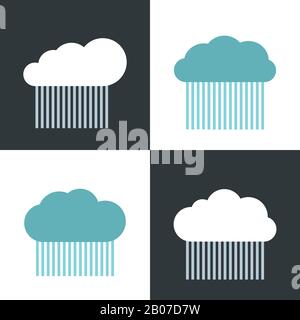 Flache Wolkensymbole mit Regen auf weißem und dunklem Hintergrund. Symbol für Sturmregen, Vektordarstellung Stock Vektor