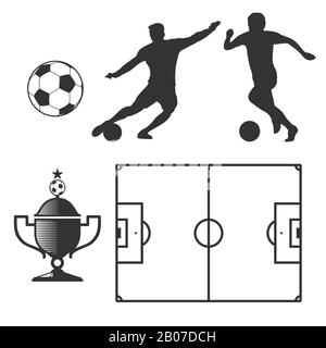 Fußball-Designelemente in schwarz isoliert über weiß. Fußballsymbol für Wettkampfspiel, Vektordarstellung Stock Vektor