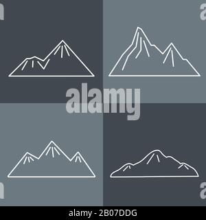 Symbole der Berglinie auf grauem Hintergrund. Felsberge umreißen, Vektorgrafiken Stock Vektor