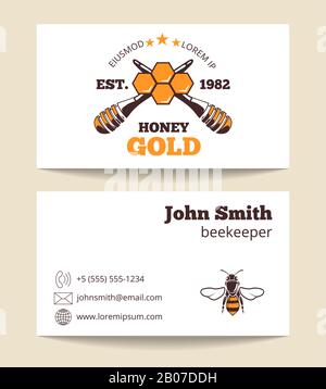 Visitenkartenvorlage für Imker Vector. Gesunde Landwirtschaft und Symboldarstellung Stock Vektor