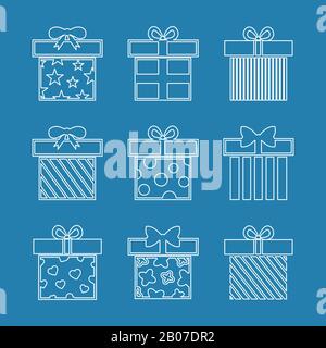 Vektorsymbole für Geschenkboxen in weiß-blau. Weihnachtsobjekt und Weihnachts-Event-Illustration Stock Vektor