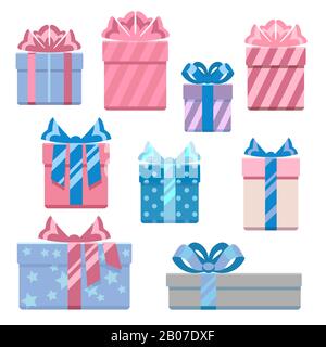 Geschenkschachteln in Pastellfarben, Vektorgrafiken. Set mit Geschenk für den Urlaub Stock Vektor