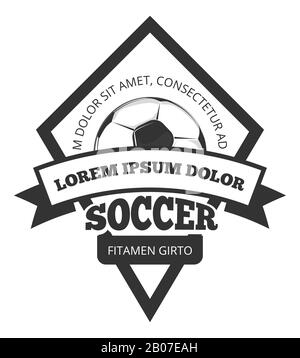 Vector Soccer Logo Template, Emblem in Schwarz für Fußballmannschaft isoliert über weißer Illustration Stock Vektor