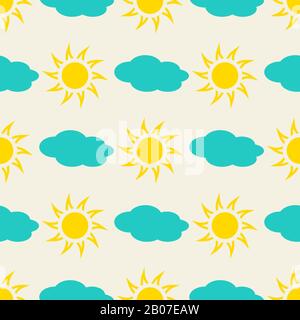 Sonne und Wolken am Himmel nahtloser Hintergrund. Muster Sommertag, Vektorgrafiken Stock Vektor