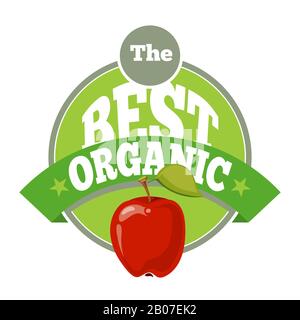 Die beste Logo-Vorlage für organische Früchte. Roter apfel mit Farbband. Vektorgrafiken Stock Vektor
