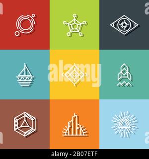 Minimaler geometrischer Vintage-Weiß-Aufkleber auf Farbhintergrund mit dunklem Schatten. Vektorgrafiken Stock Vektor