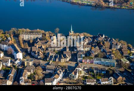 Luftbild Burg Wetter, Evang. Kirche Wetterfreiheit, Harkortsee, Altes Wetter, Wetter, Ruhrgebiet, Nordrhein-Westfalen, Deutschland, Burg, Burgstra Stockfoto