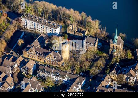 Luftbild, Burg Wetter, Evang. Kirche Wetterfreiheit, Altes Wetter, Wetter, Ruhrgebiet, Nordrhein-Westfalen, Deutschland, Burg, Burgstraße, DE, Euro Stockfoto