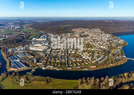 Luftbild, Blick auf die Stadt Wetter, Fluss Ruhrgebiet, Obergraben, Harkortsee, Altes Wetter, Wetter, Ruhrgebiet, Nordrhein-Westfalen, Deutschland, DE, Europa, Fer Stockfoto