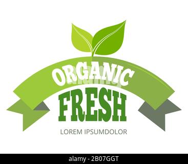 Umweltfreundliches Umweltzeichen mit Bio und Blatt. Vektorgrafiken Stock Vektor