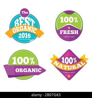 Bunte, frische, organische Etiketten. Garantie- und Qualitätsschilder. Vektorgrafiken Stock Vektor