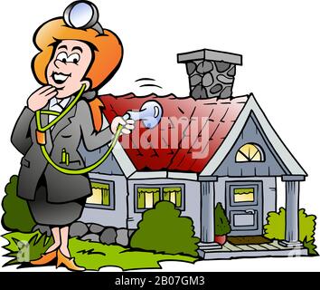 Vector Cartoon Illustration eines Immobilienmaklerhauses Stock Vektor