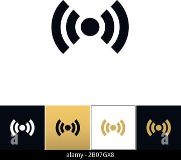 Symbol für WI-FI-Symbol für Funksignal. WLAN-Signalspot-Symbol-Programm auf schwarzem, weißem und goldenem Hintergrund Stock Vektor
