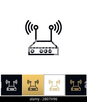 Symbol für den Vektor des Wireless-Routers des Internetnetzwerks. Piktogramm des Wireless-Routers für das Internet-Netzwerk auf schwarzem, weißem und goldenem Hintergrund Stock Vektor