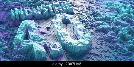 3D-Rendering von kleinen blauen Boxen, die das deutsche Wort Industrie 4.0-Symbol bilden Stockfoto