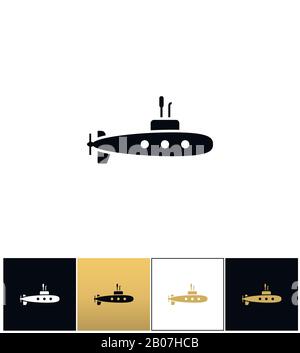 Symbol für Tiefwasser-U-Boot-Vektor. Tiefes Wasser-U-Boot-Piktogramm auf schwarzem, weißem und goldenem Hintergrund Stock Vektor