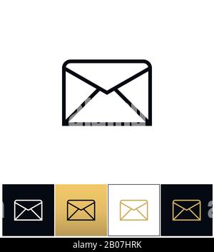 Umschlag, Geschäftsbrief oder E-Mail-Zeilenvektor-Symbol. Piktogramm mit Umschlag-, Geschäftsbrief- oder E-Mail-Linien auf schwarzem, weißem und goldenem Hintergrund Stock Vektor