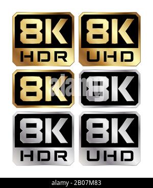 Vektorgrafiken von Logos mit 8K-Auflösung in Gold und Silber Stock Vektor