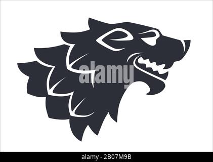 Wolfskopfsilhouette, Wildtierlogo oder Heraldik Stock Vektor