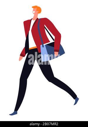 Ein positiver Geschäftsmann, der Blazer trägt, der mit dem Vektorgrafiken des Beutelzubehörs fährt Stock Vektor