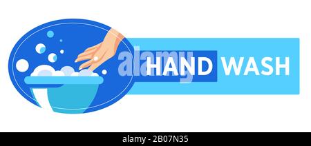Handwaschschild oder -Emblem mit Seifenwasser Stock Vektor