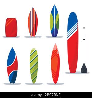 Set Surfing Desks Kollektion für Surfer Gear Vector Illustration. Stock Vektor