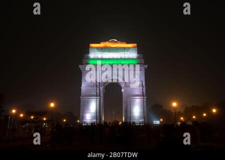 Indien-Tor in Delhi bei Nacht Stockfoto