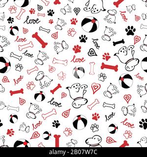 Handgezeichnete, niedliche Hunde, nahtloser Vektor-Hintergrund in neutralem Farbschema. Stock Vektor