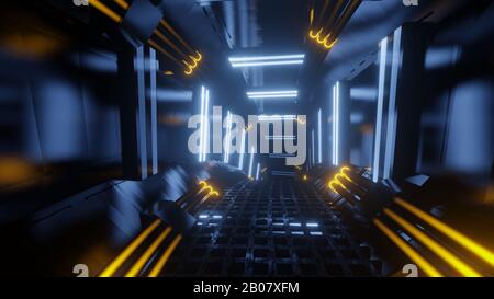 Futuristischer Tunnel mit Neonlicht 3D-Darstellung Stockfoto