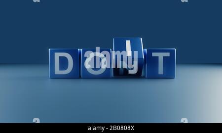 Do it Konzept auf glänzend blauen Blöcken, 3d-Rendering Stockfoto