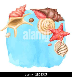 Hintergrund mit Muscheln. Tropische Weichtierschalen unter Wasser. Stock Vektor