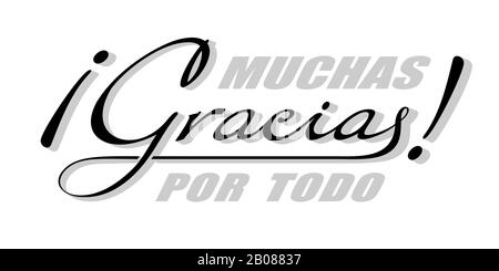 Handschriftliche Schrift in spanischer Sprache Muchas Gracias - Vielen Dank. Vektor Kalligraphie isolierte Phrase mit Schatten Stock Vektor