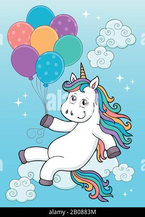 Unicorn mit Luftballons Topic Bild 2 - eps10 Vektordarstellung. Stock Vektor