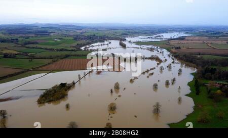 Leighton, Shropshire, Großbritannien 19.. Februar 2020 die Hochwasserebene des Flusses Severn in Leighton bei Ironbridge in Shropshire Credit: David Bagnall Stockfoto