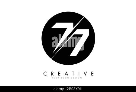 77 7 Nummer Logo Design mit Creative Cut und Black Circle Hintergrund. Kreatives Logo-Design. Stock Vektor