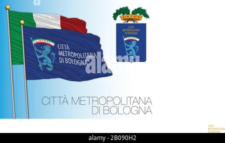 Citta Metropolitana di Bologna, Metropolitanstadt Bologna, Flagge und Wappen, Emilia Romagna, Italien, Vektorillustration Stock Vektor