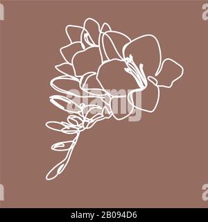 Botanische Linienillustration. Einzeilige Logo. Einladung zur Hochzeit. Blume in Linien. Prote Tulip Rose Magnolia Peony und Leaf Stockfoto