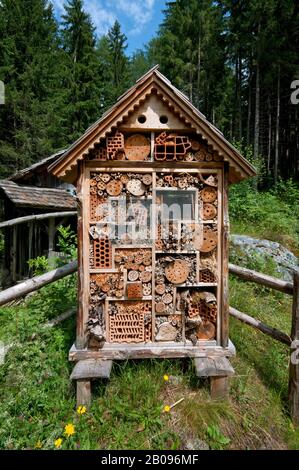 Insektenhaus im Wald, Antholzertal, Osttirol, Trentino Alto Adige, Italien Stockfoto