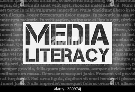Schwarzes Schwarzen Brett mit den Worten "Medienkompetenz". Stockfoto